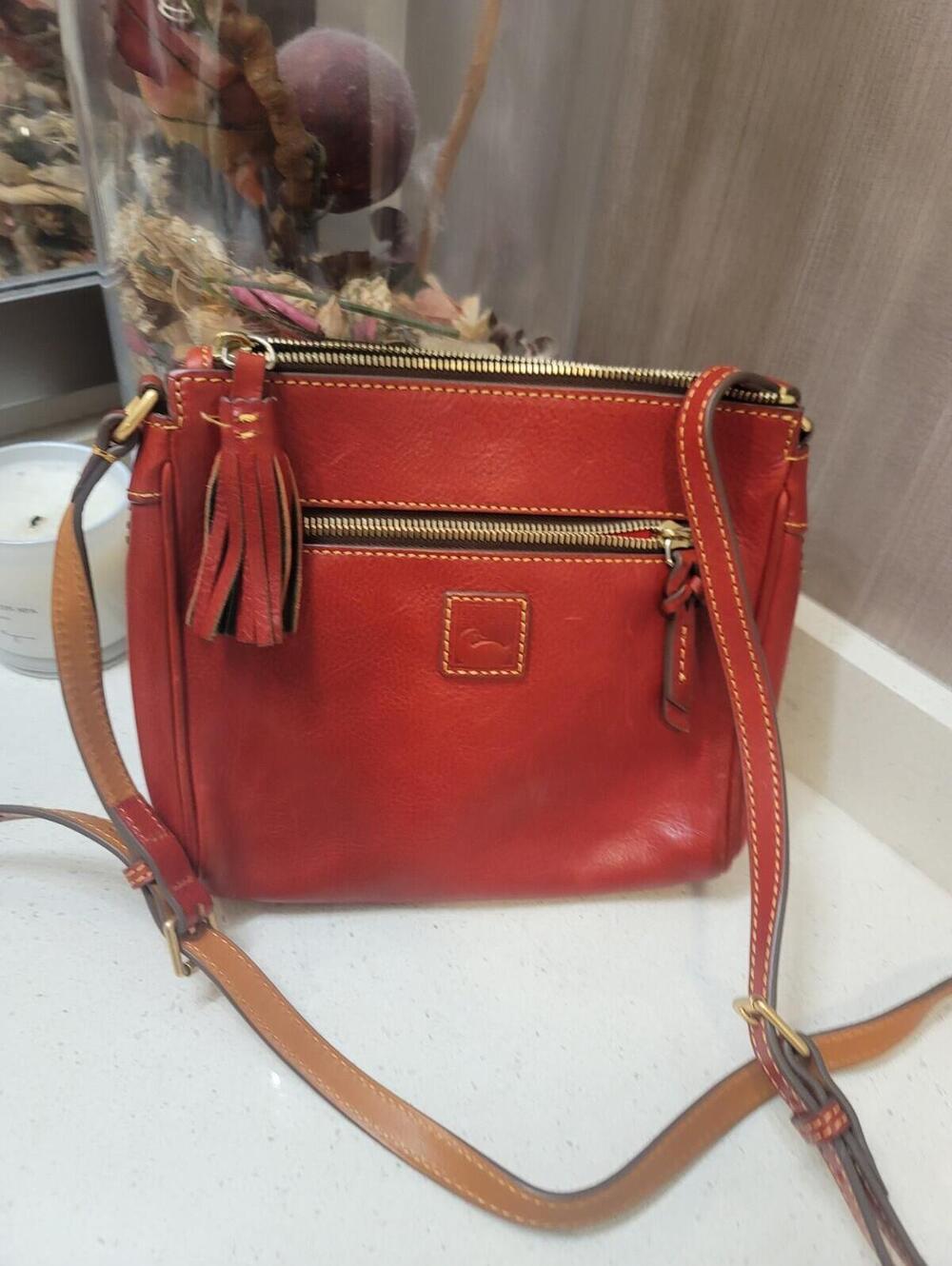 Dooney & Bourke Florentine Red Leather Buckle Pocket Zipper Crossbody Bag - Picture 5 of 7